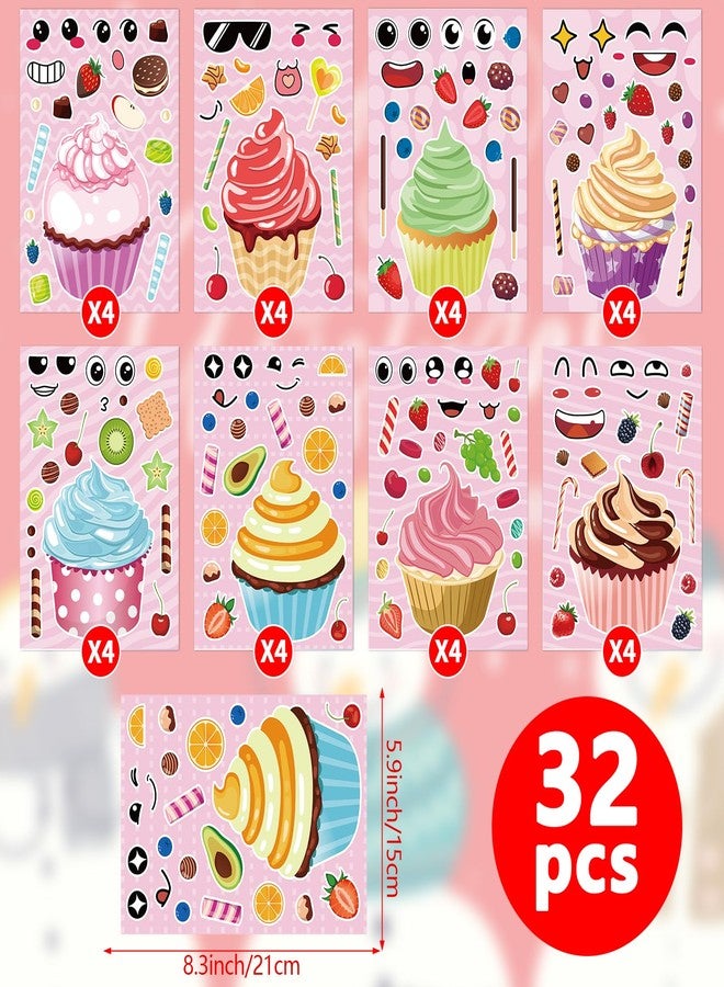 Abilat 32 Sheets Make a Face Cupcake Stickers for Kids Toddlers Make Your Own Dessert Stickers Mix and Match Cupcake Craft Supplies Birthday Party Gifts Classroom Rewards - Image 2